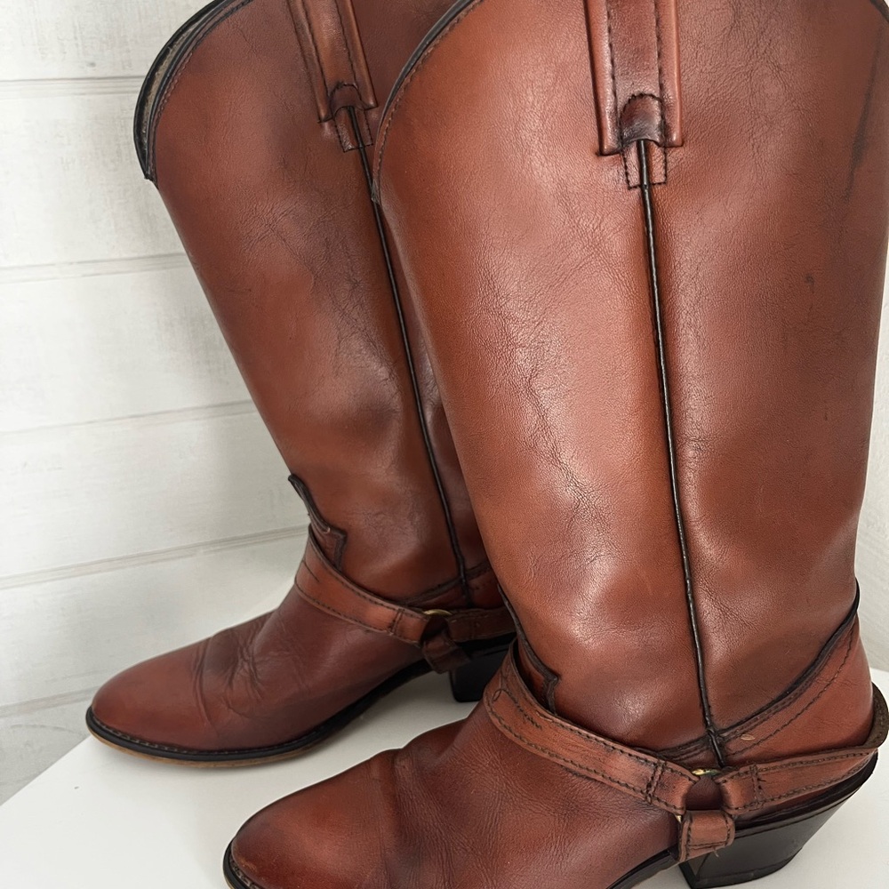 VTG Brown Leather Western Harness Boots - Picture 4 of 10
